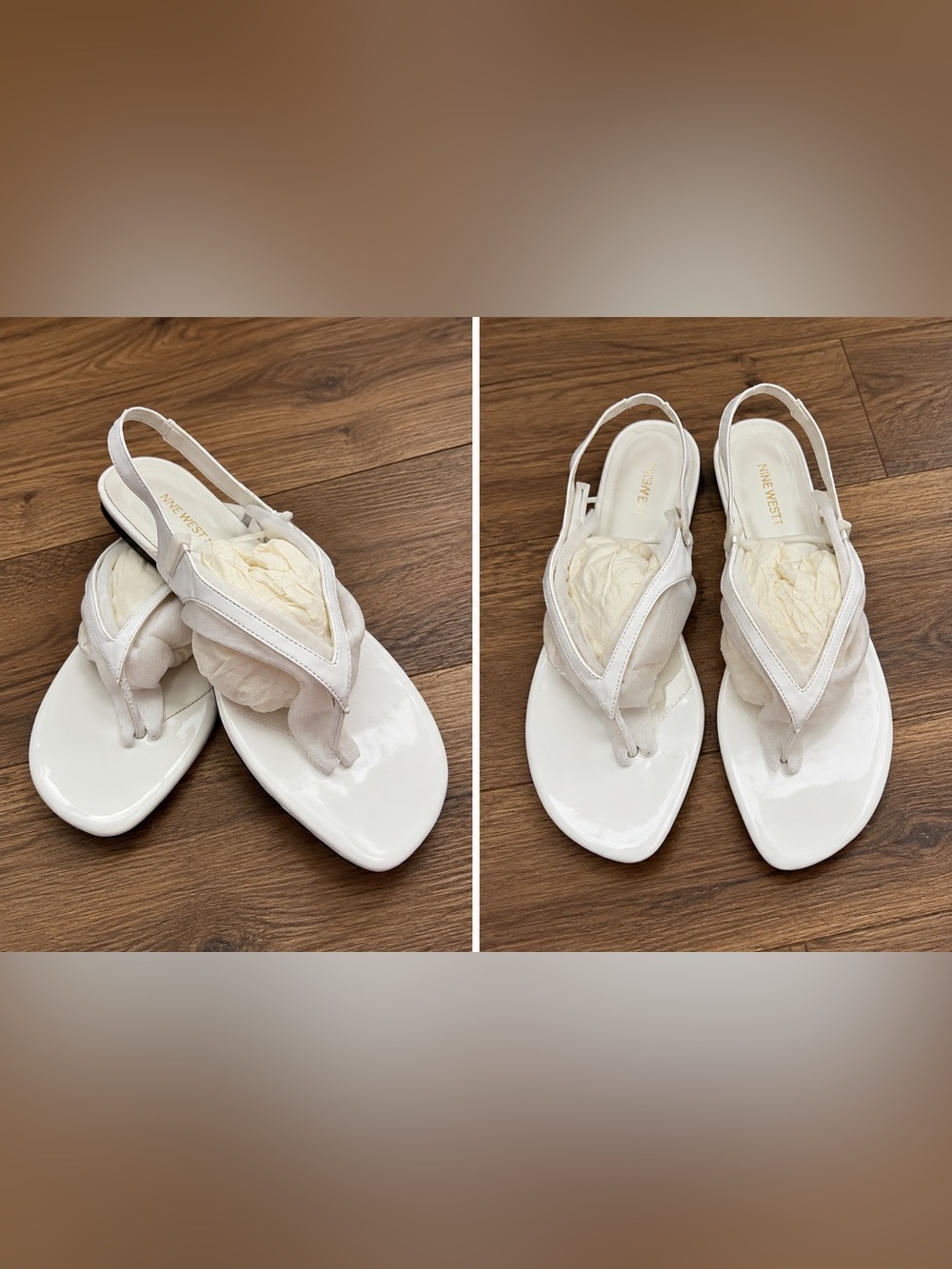 Y2K Newport News White Leather Thong Slingback Sandals